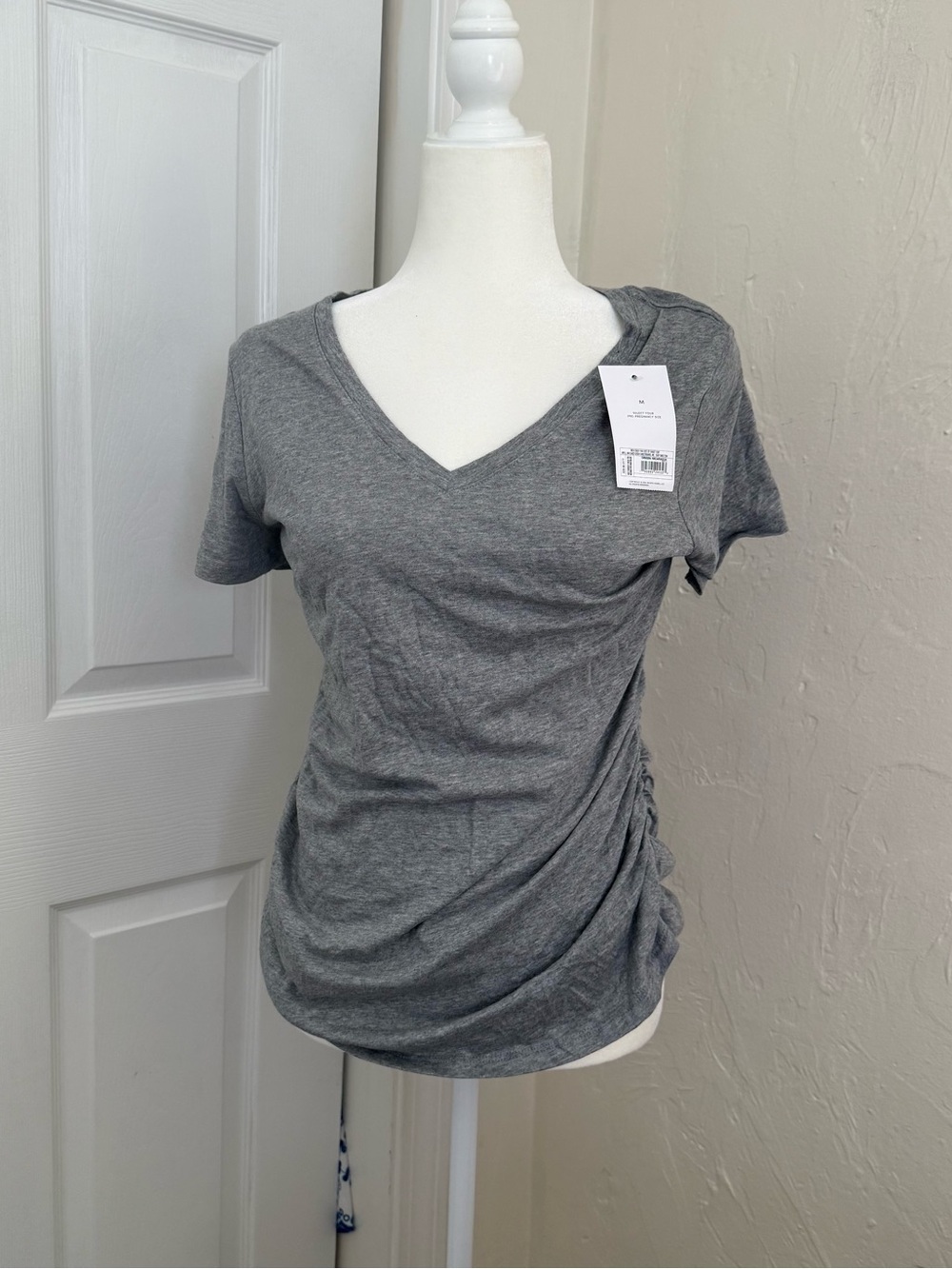 Women's Maternity Gray V-Neck Side-Ruched Tee